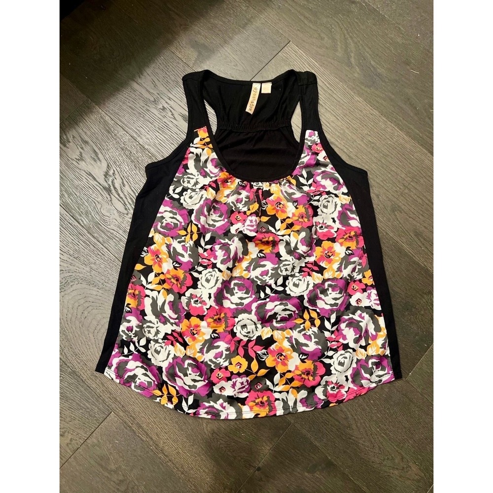 Eyeshadow Tank Top Size L Black Floral Racerback